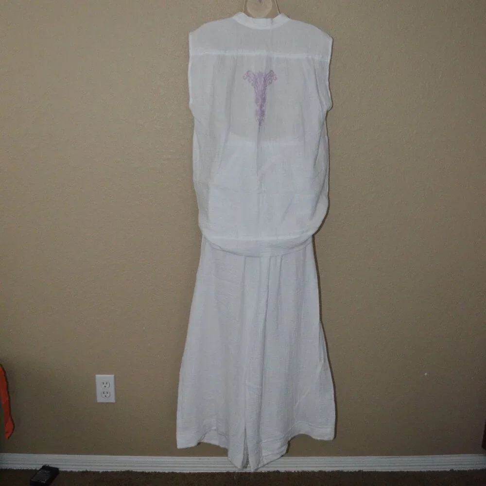 NWOT Sz S/M Vanita Rosa White Gauze Beach Wear Pants & Top Set Outfit